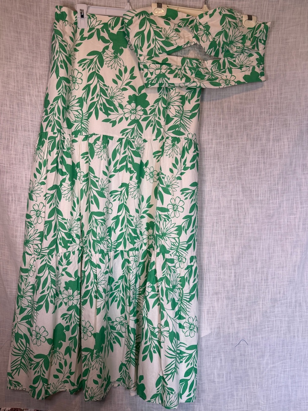 Pink Lily Green Floral Maxi Skirt Set L NWOT Linen Blend